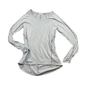 Athleta Light Grey Medium Cotton Blend Long Sleeve Thin‎ Scoop Neck Jersey